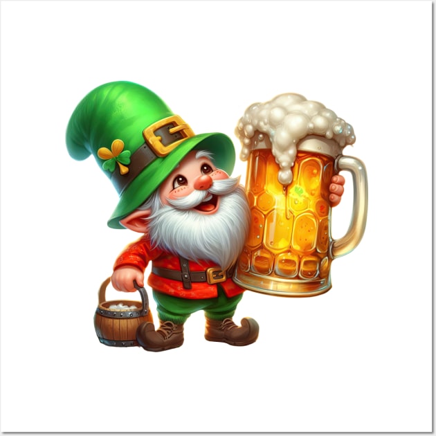 St Patricks Day Gnome Drinking Beer Wall Art by Chromatic Fusion Studio